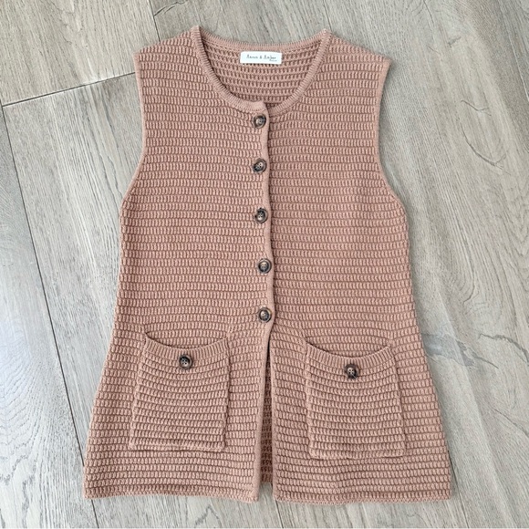 Aaron & Amber Mocha Brown Button Down Knitted Sweater Vest Tank Top Medium - Picture 2 of 8